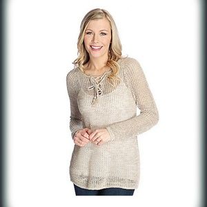 OSO CASUALS open knit stitch lace up top